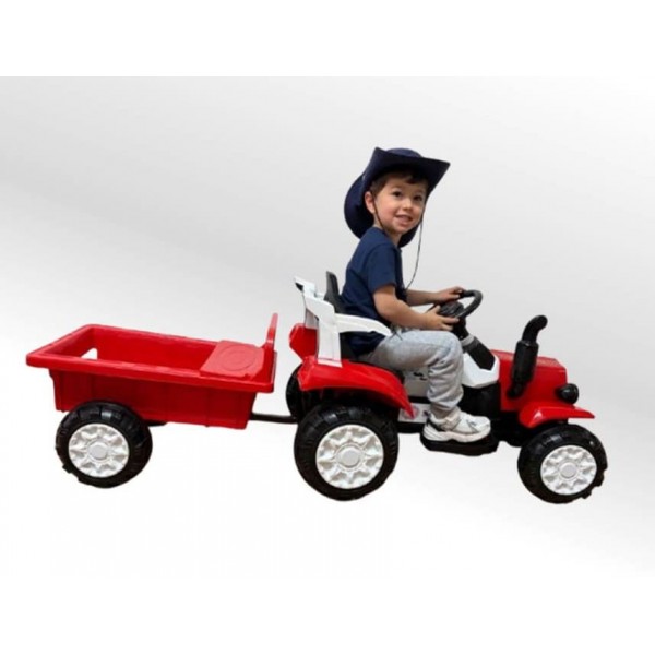 Trator Elétrico Infantil com Carreta 2 Motores Vermelho BARZI MOTORS