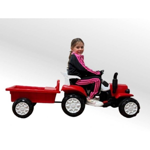 Trator Elétrico Infantil com Carreta 2 Motores Vermelho BARZI MOTORS