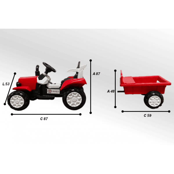 Trator Elétrico Infantil com Carreta 2 Motores Vermelho BARZI MOTORS