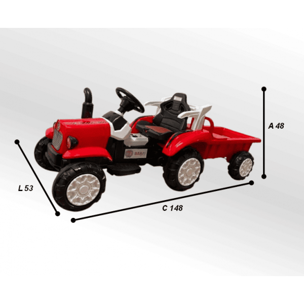 Trator Elétrico Infantil com Carreta 2 Motores Vermelho BARZI MOTORS