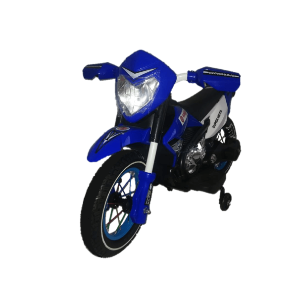 Moto Elétrica Infantil Motocross BZ Azul Rodinhas de Apoio, Música e Farol